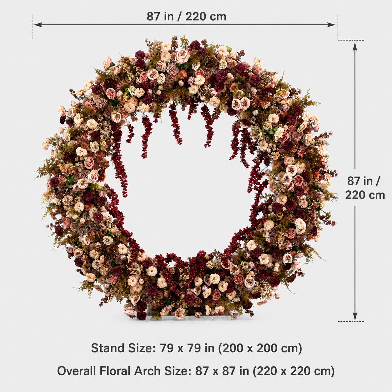 Circle Artificial Flower Arch with Stand, 87 x 87 in, Wedding Backdrop