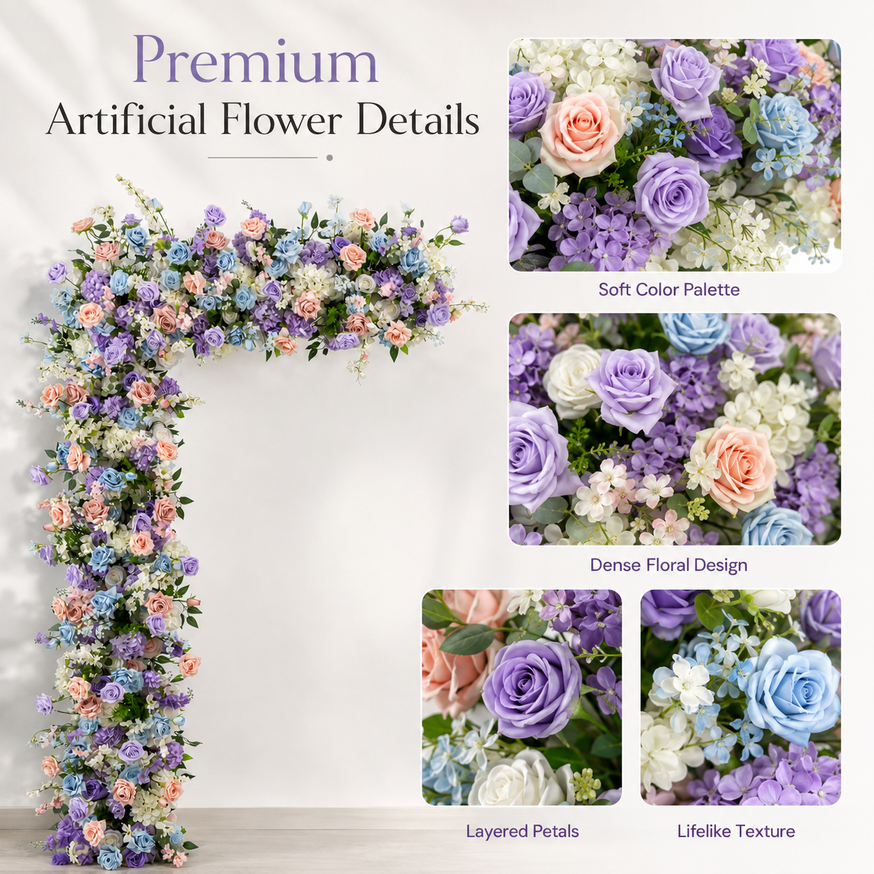 Square Artificial Flower Arch with Stand, 94.5 x 94.5 in, Wedding Backdrop