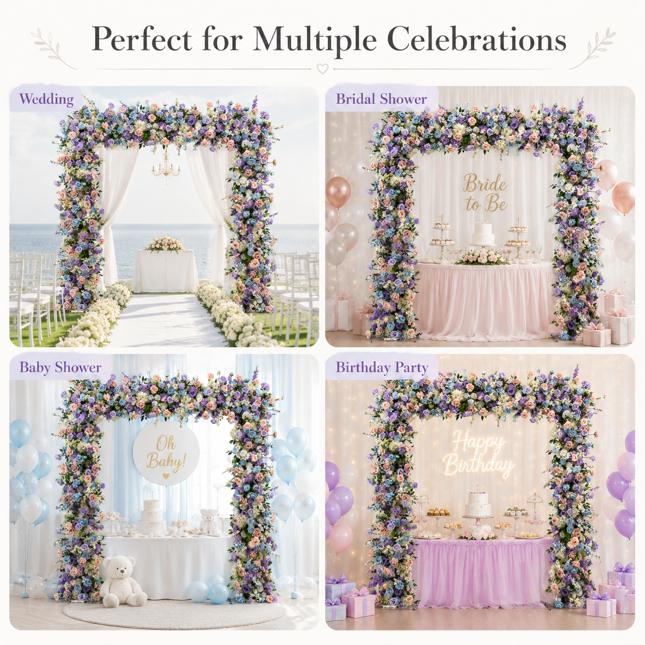 Square Artificial Flower Arch with Stand, 94.5 x 94.5 in, Wedding Backdrop