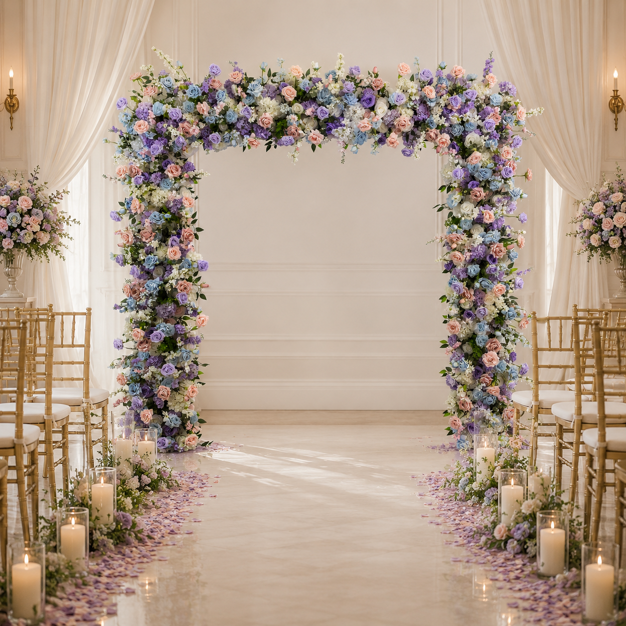 Square Artificial Flower Arch with Stand, 94.5 x 94.5 in, Wedding Backdrop