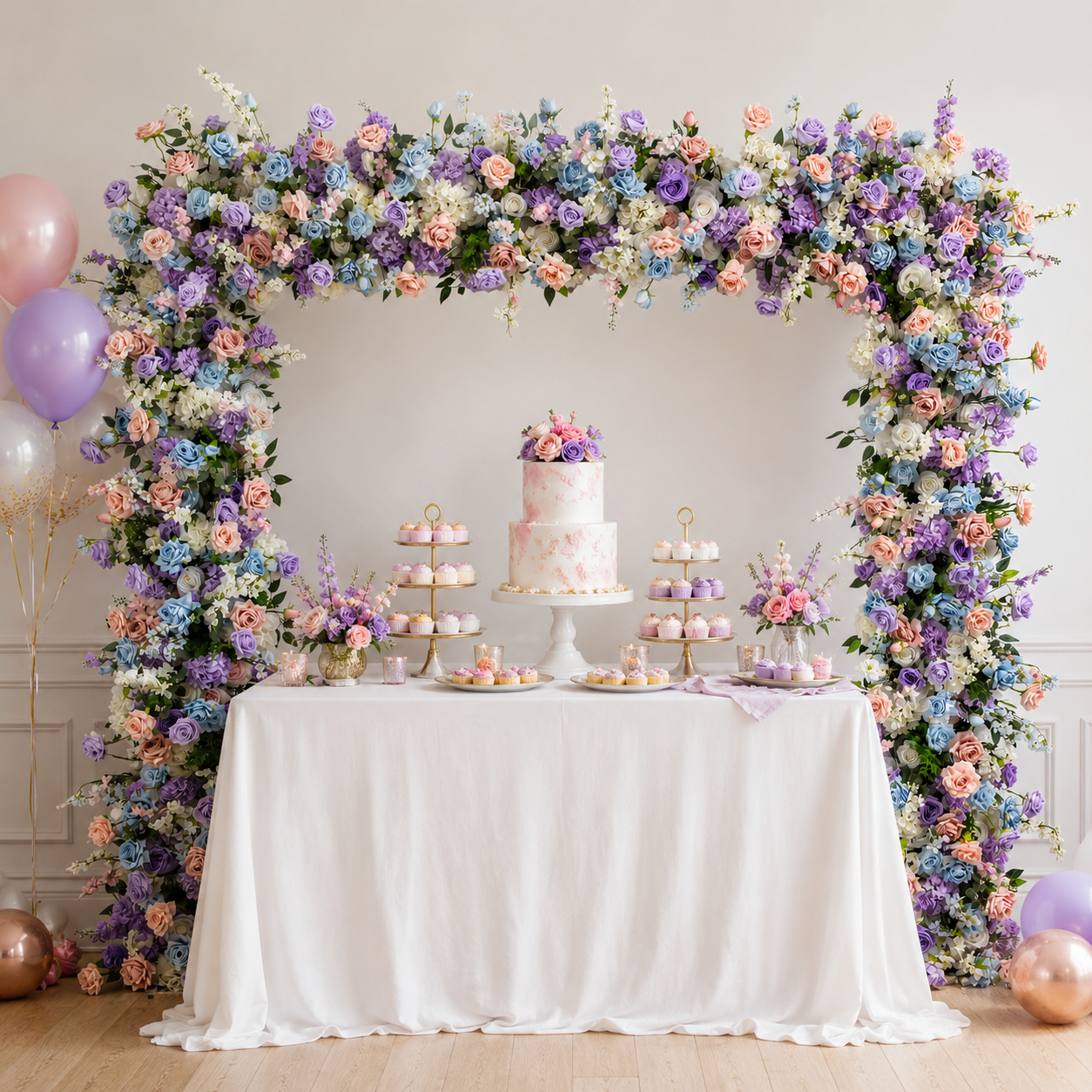Square Artificial Flower Arch with Stand, 94.5 x 94.5 in, Wedding Backdrop
