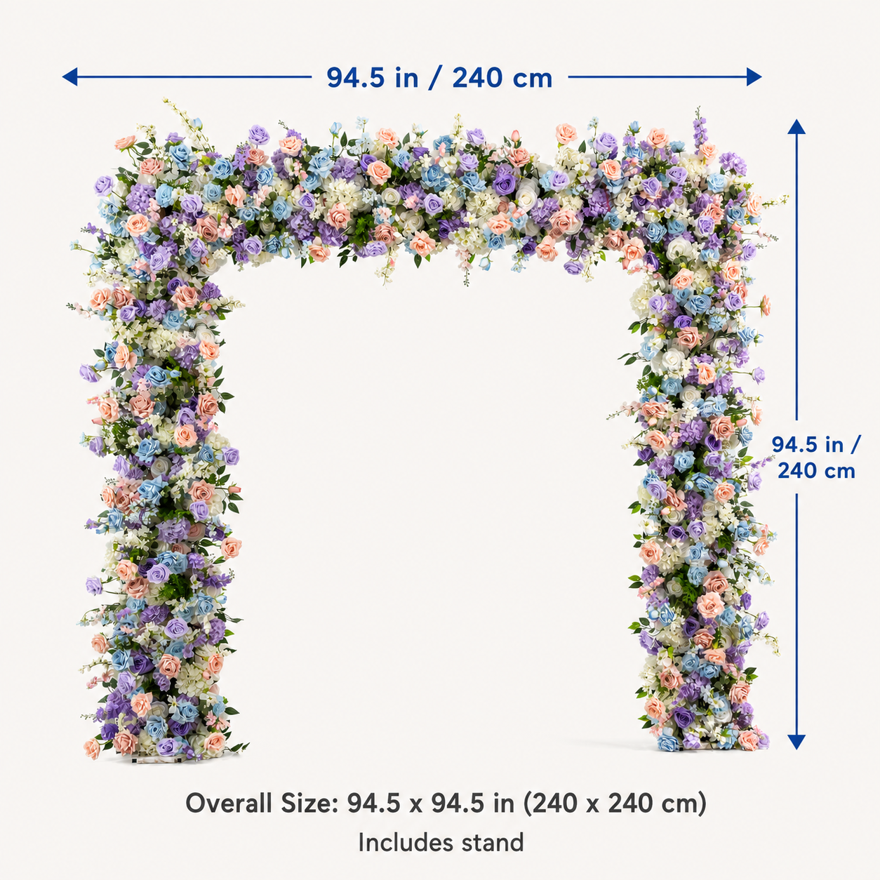 Square Artificial Flower Arch with Stand, 94.5 x 94.5 in, Wedding Backdrop