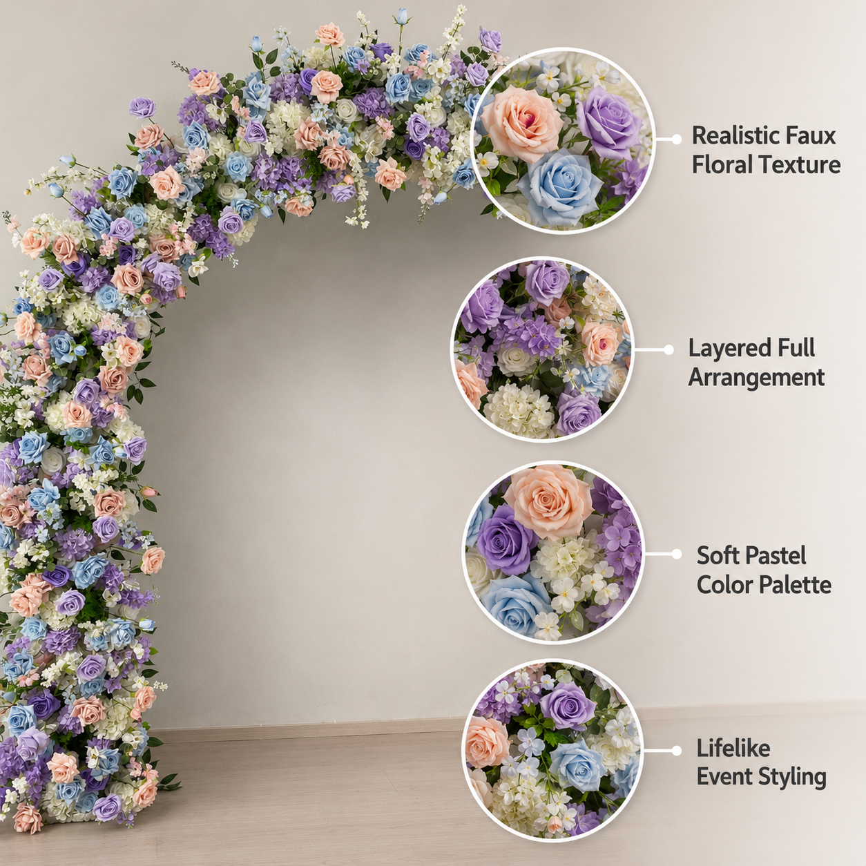 Rounded Artificial Flower Arch with Stand, 94.5 x 94.5 in, Wedding Backdrop