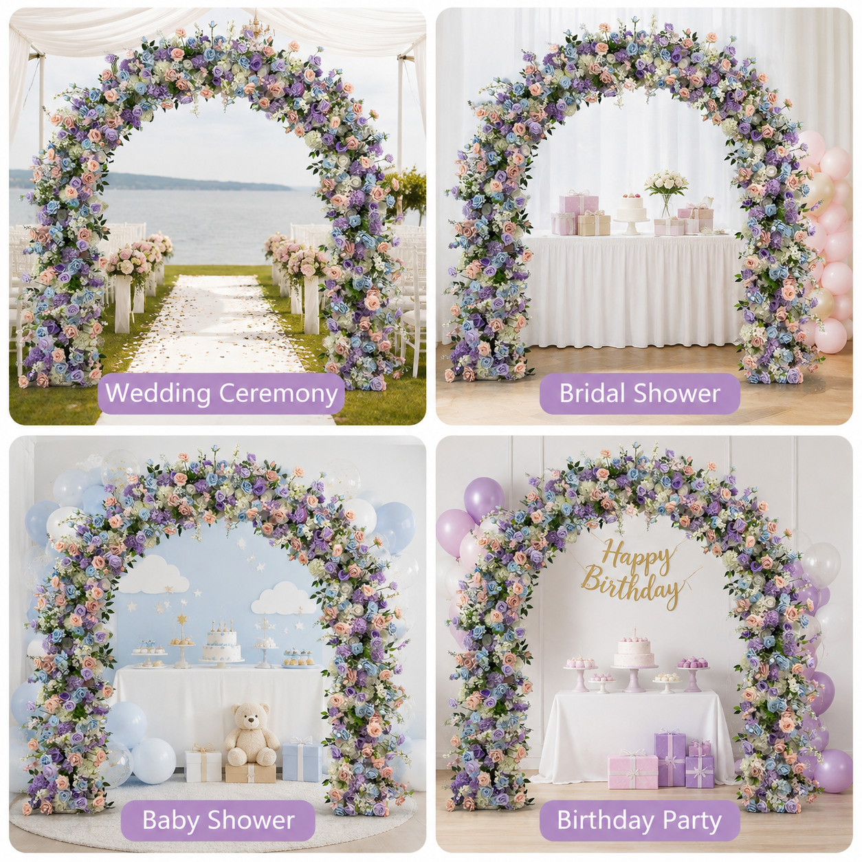 Rounded Artificial Flower Arch with Stand, 94.5 x 94.5 in, Wedding Backdrop