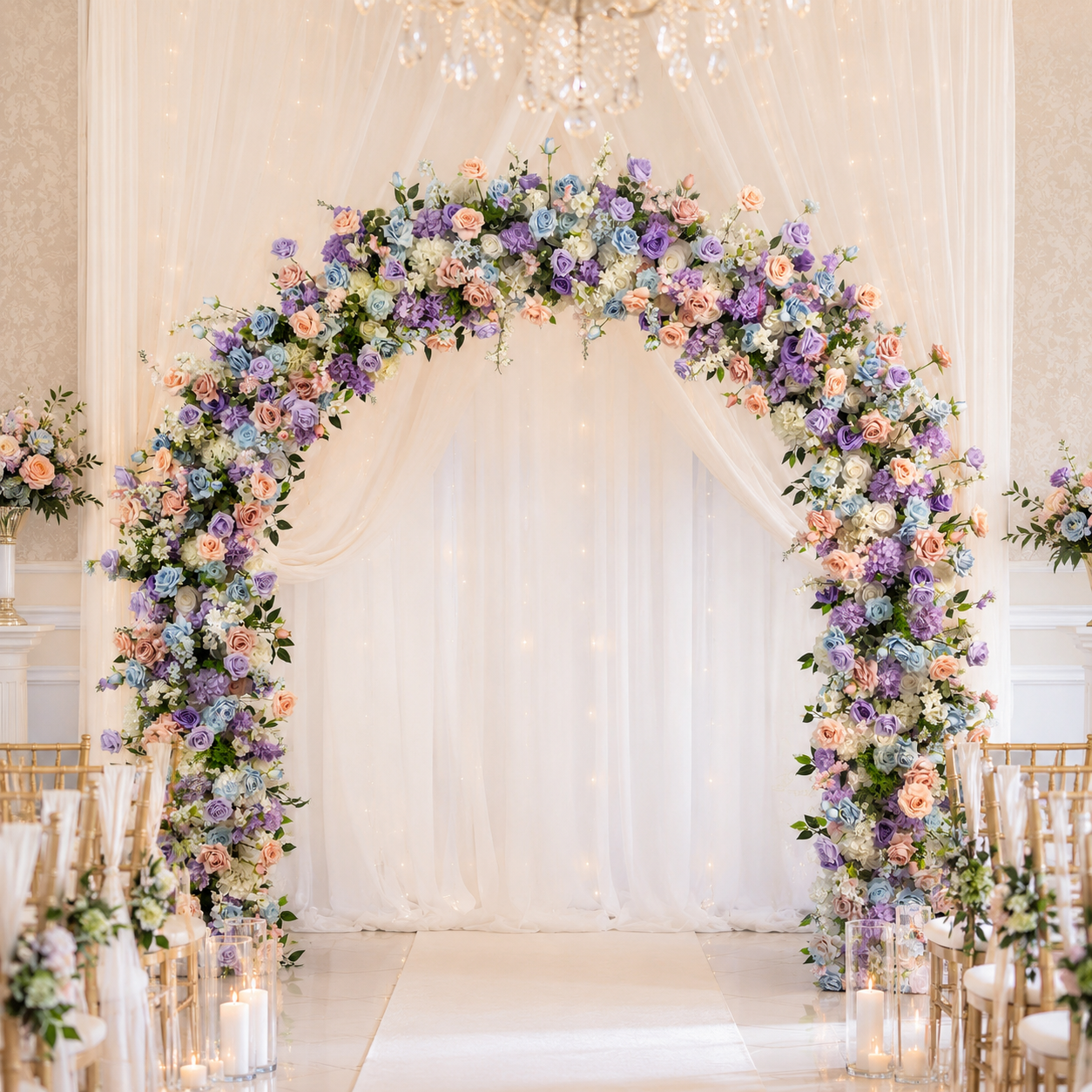 Rounded Artificial Flower Arch with Stand, 94.5 x 94.5 in, Wedding Backdrop