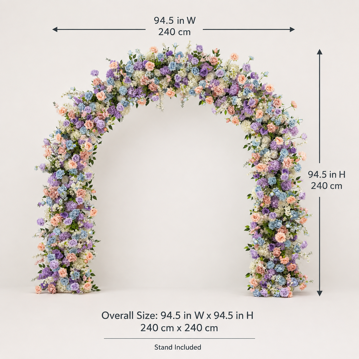 Rounded Artificial Flower Arch with Stand, 94.5 x 94.5 in, Wedding Backdrop