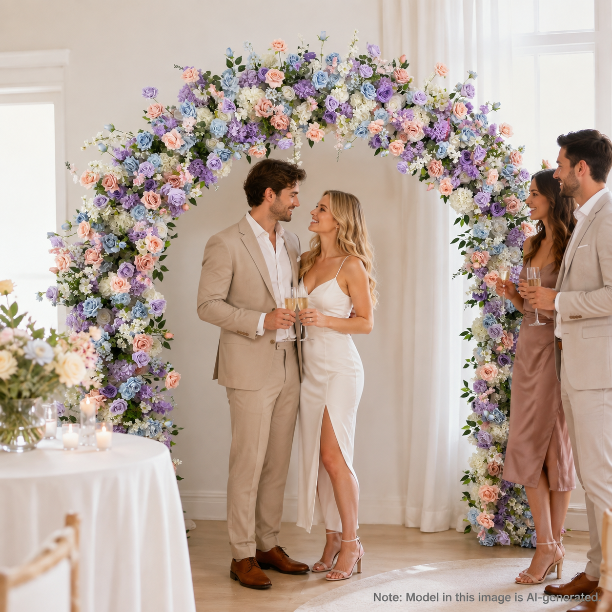 Rounded Artificial Flower Arch with Stand, 94.5 x 94.5 in, Wedding Backdrop