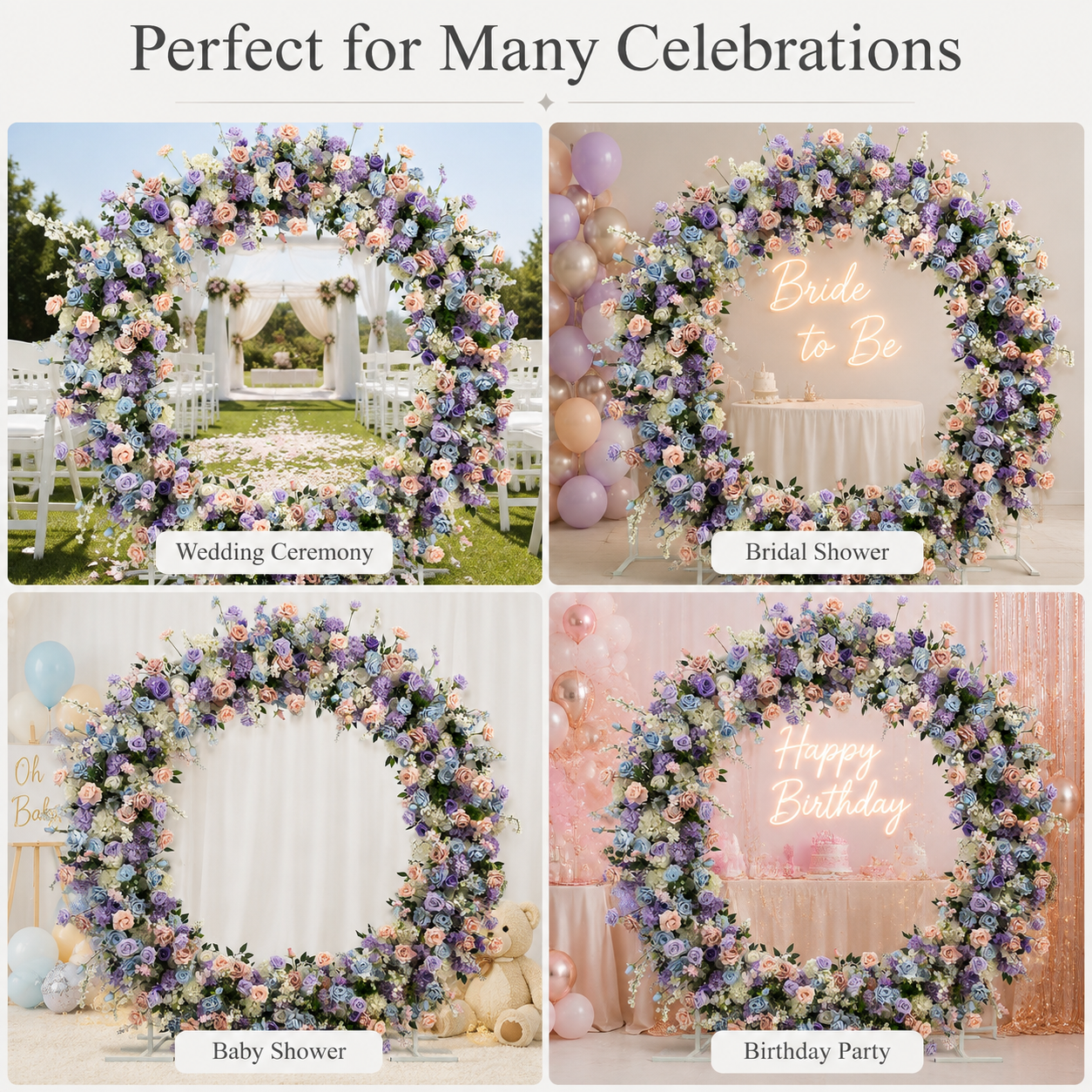 Full Circle Artificial Flower Arch with Stand, 87 x 87 in, Event Backdrop