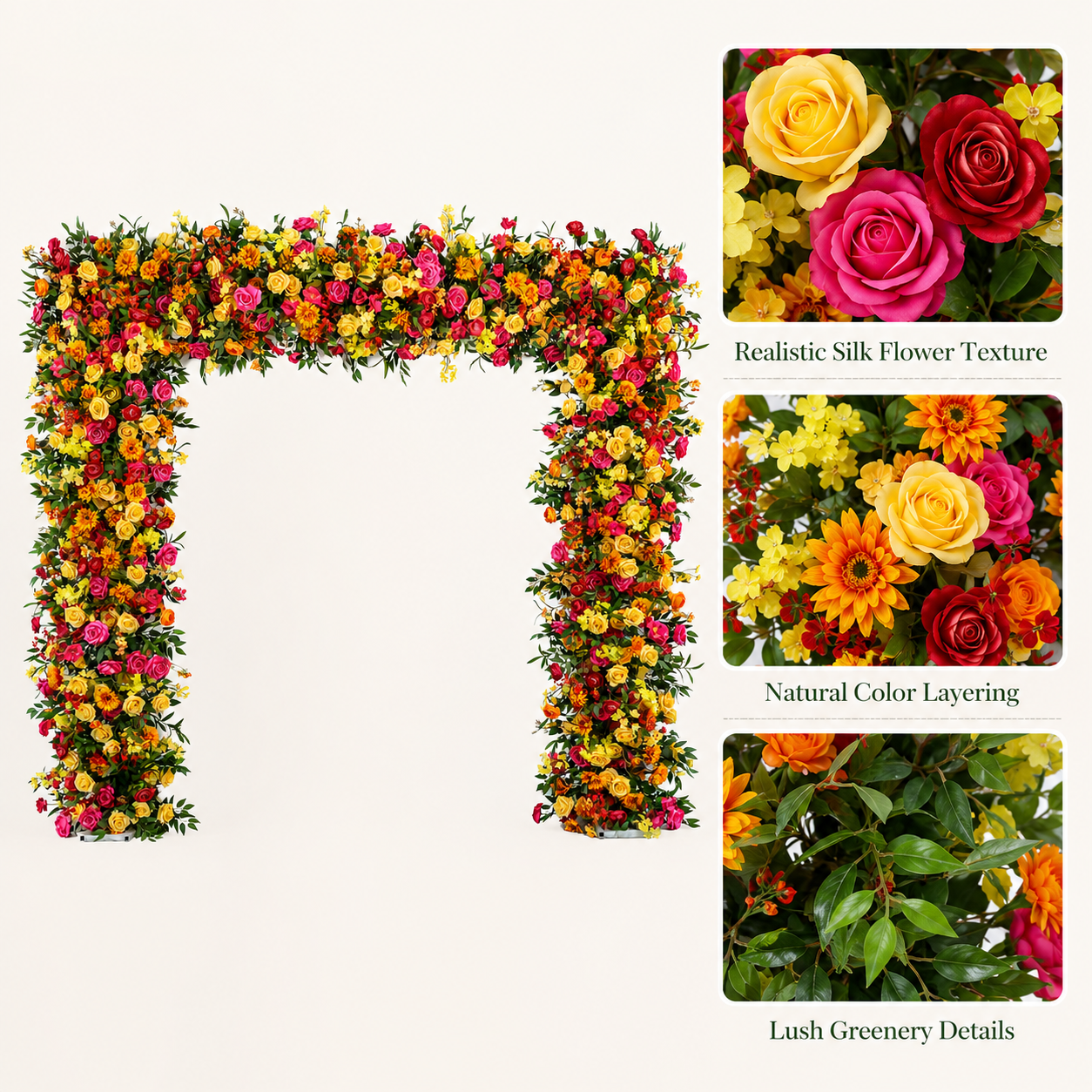 Square Artificial Flower Arch with Stand, 94.5 in, Wedding Backdrop