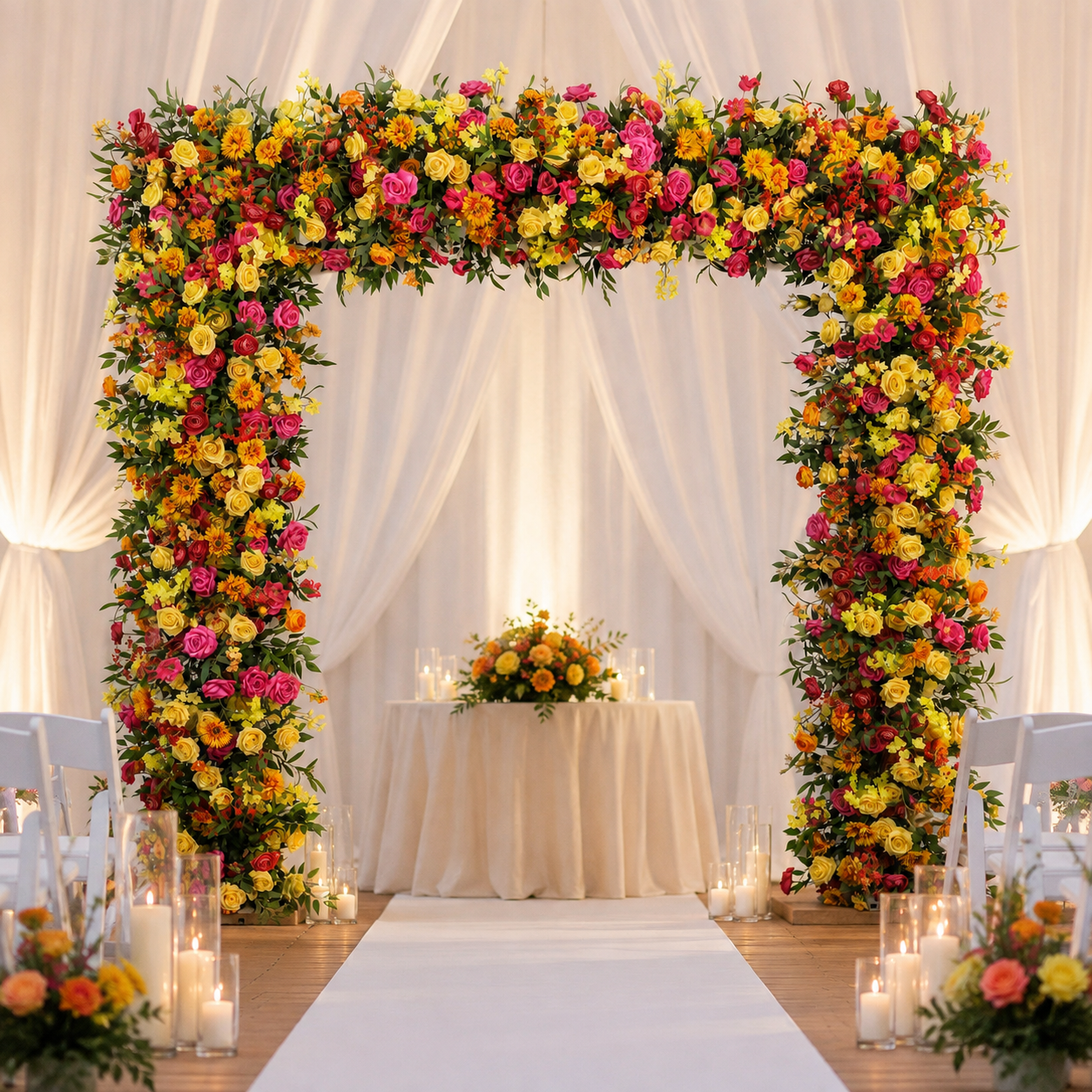 Square Artificial Flower Arch with Stand, 94.5 in, Wedding Backdrop