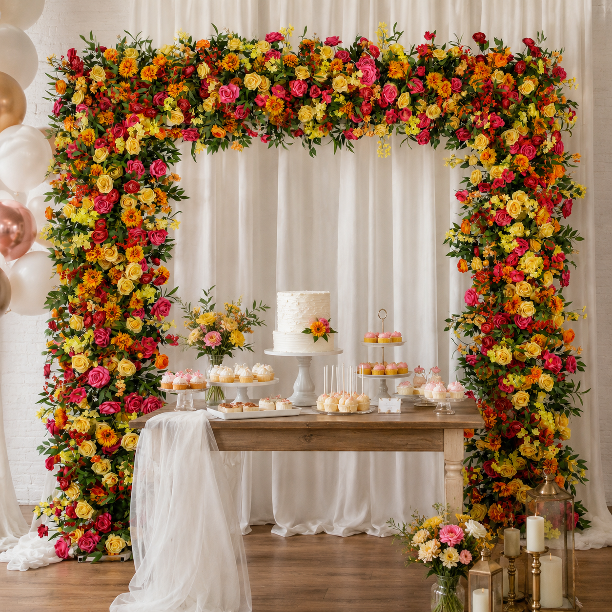 Square Artificial Flower Arch with Stand, 94.5 in, Wedding Backdrop