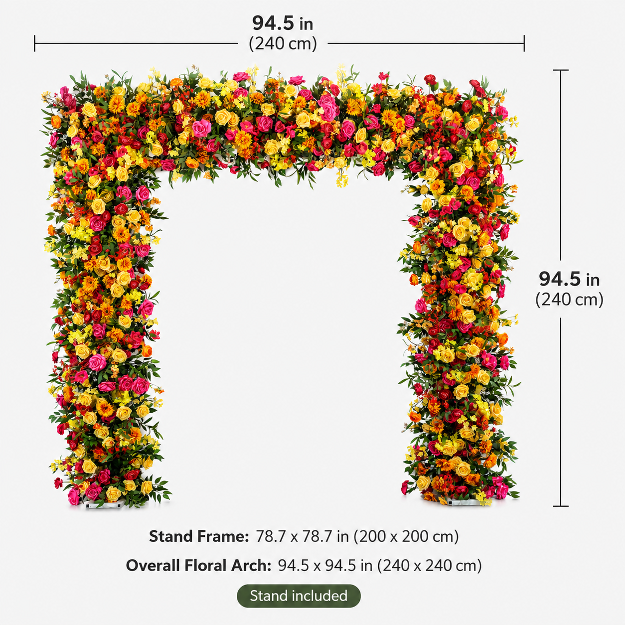 Square Artificial Flower Arch with Stand, 94.5 in, Wedding Backdrop