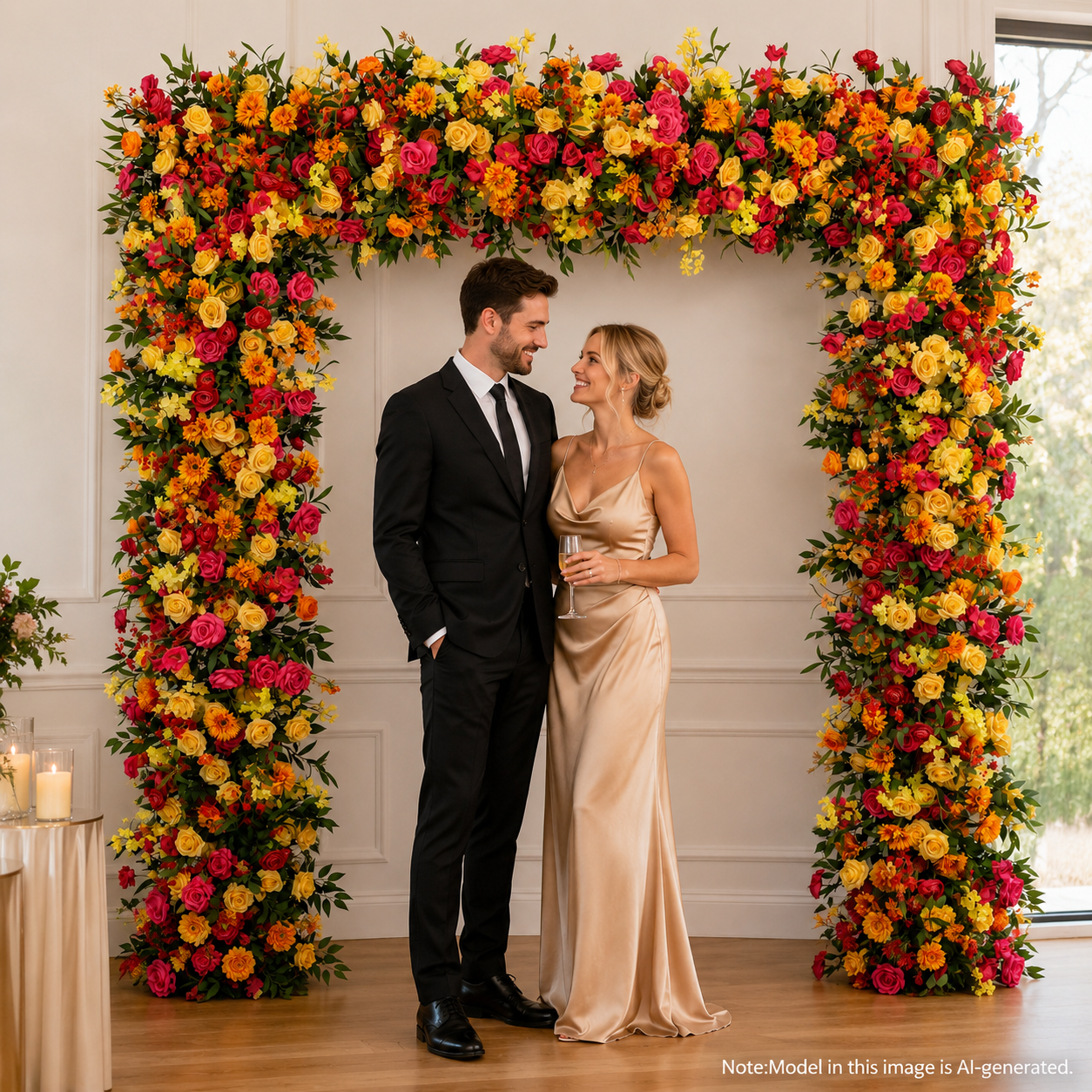 Square Artificial Flower Arch with Stand, 94.5 in, Wedding Backdrop