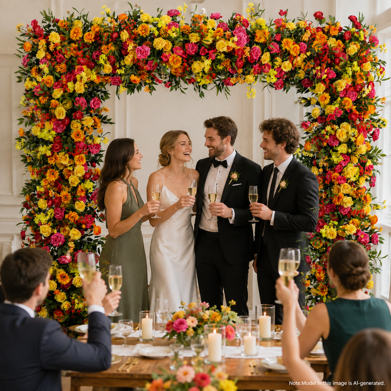 Square Artificial Flower Arch with Stand, 94.5 in, Wedding Backdrop