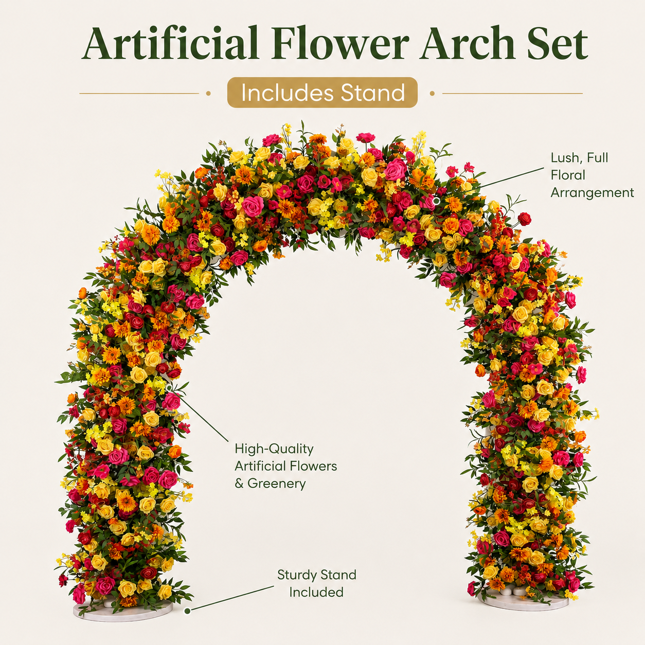 Rounded Artificial Flower Arch with Stand, 94.5 in, Wedding Backdrop