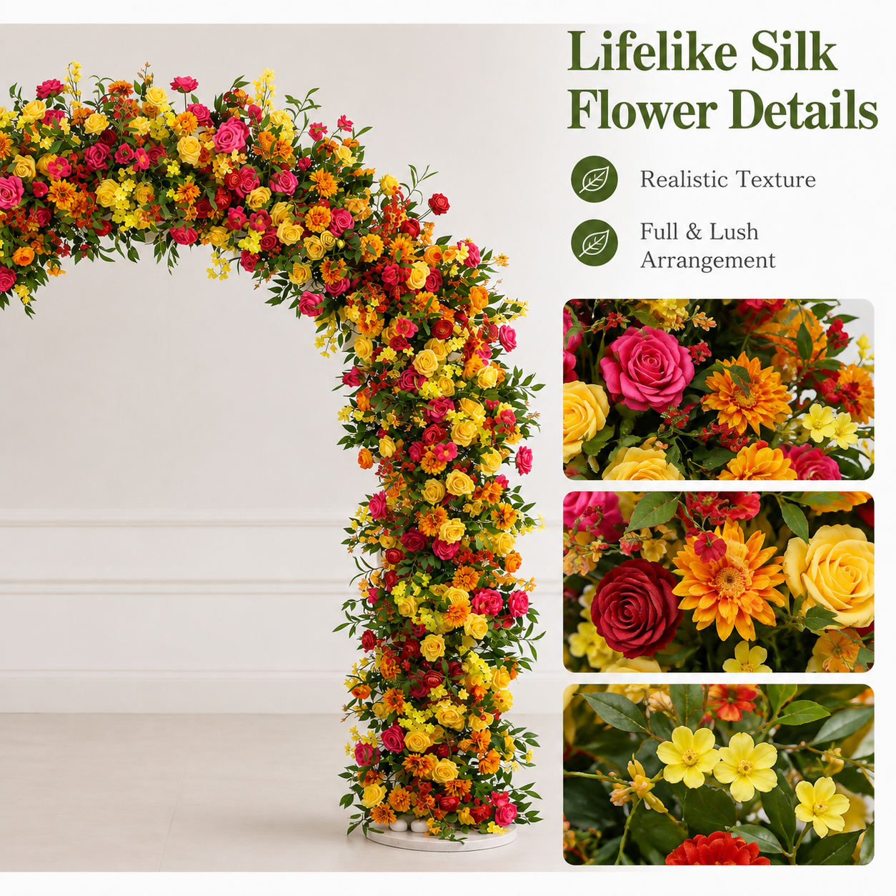 Rounded Artificial Flower Arch with Stand, 94.5 in, Wedding Backdrop