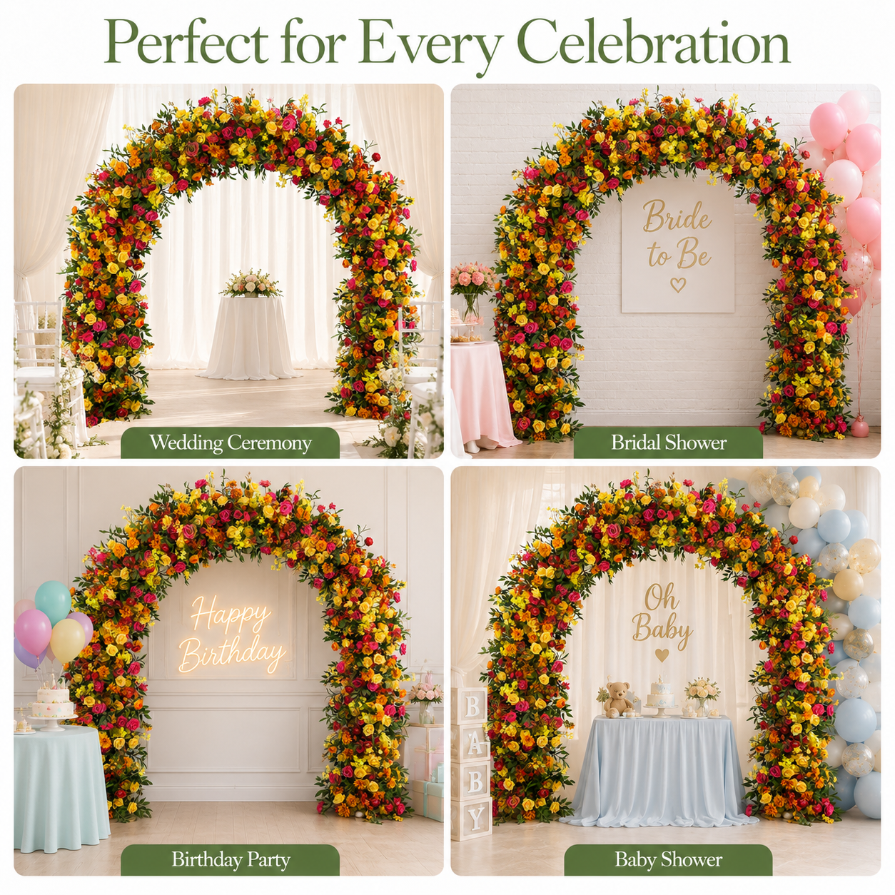 Rounded Artificial Flower Arch with Stand, 94.5 in, Wedding Backdrop