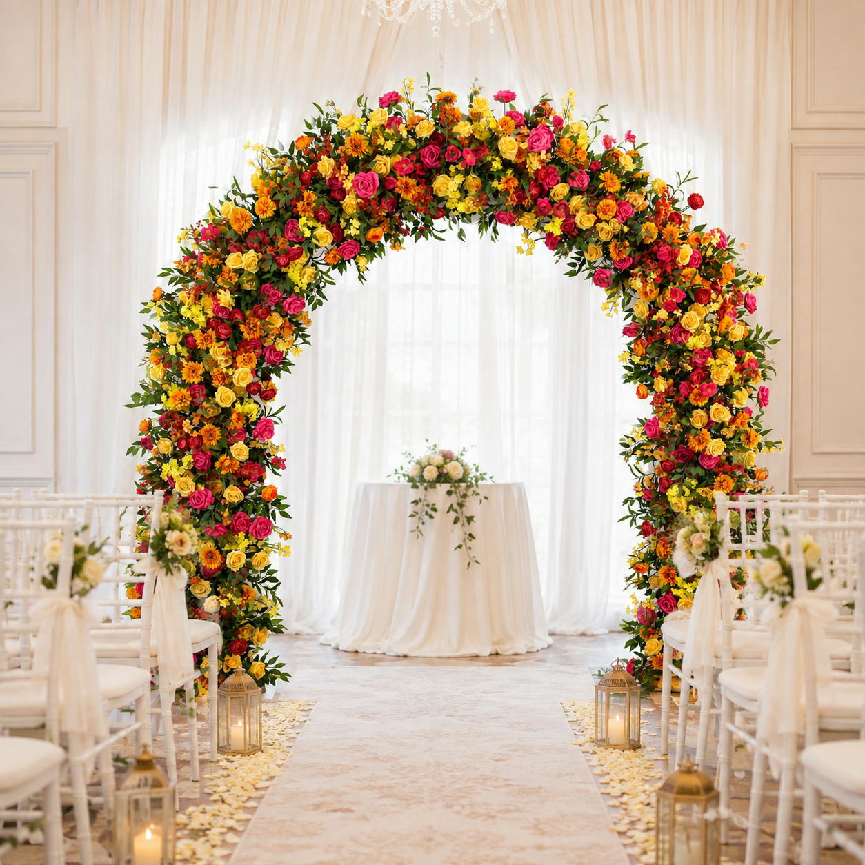 Rounded Artificial Flower Arch with Stand, 94.5 in, Wedding Backdrop