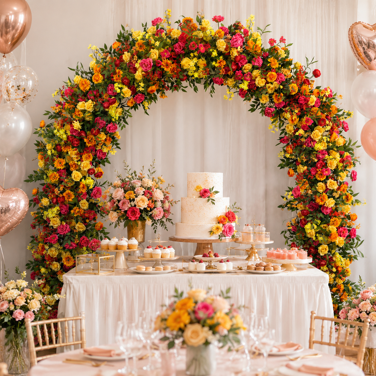 Rounded Artificial Flower Arch with Stand, 94.5 in, Wedding Backdrop