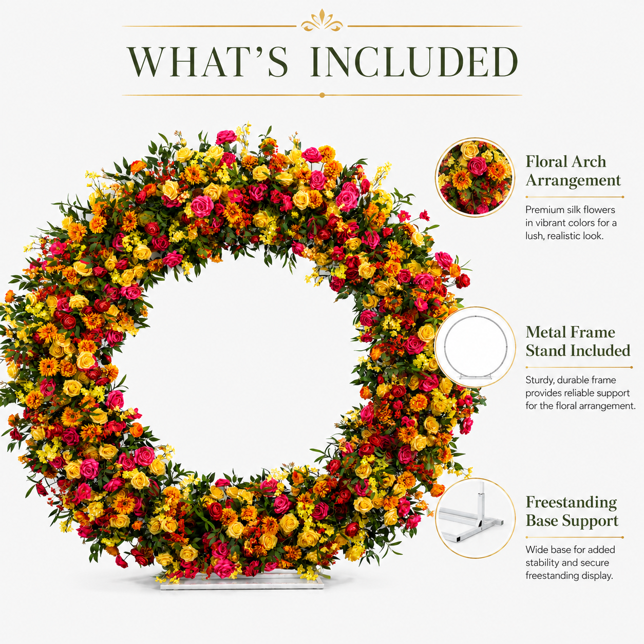 Full Circle Artificial Flower Arch with Stand, 86.6 in, Event Backdrop