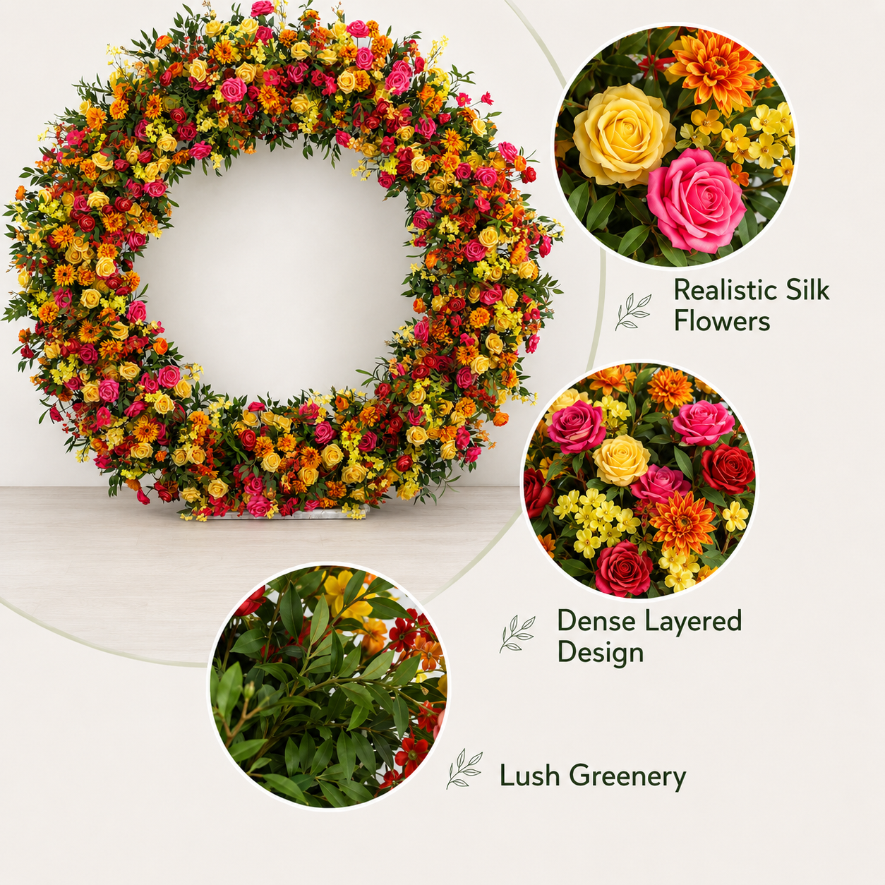 Full Circle Artificial Flower Arch with Stand, 86.6 in, Event Backdrop