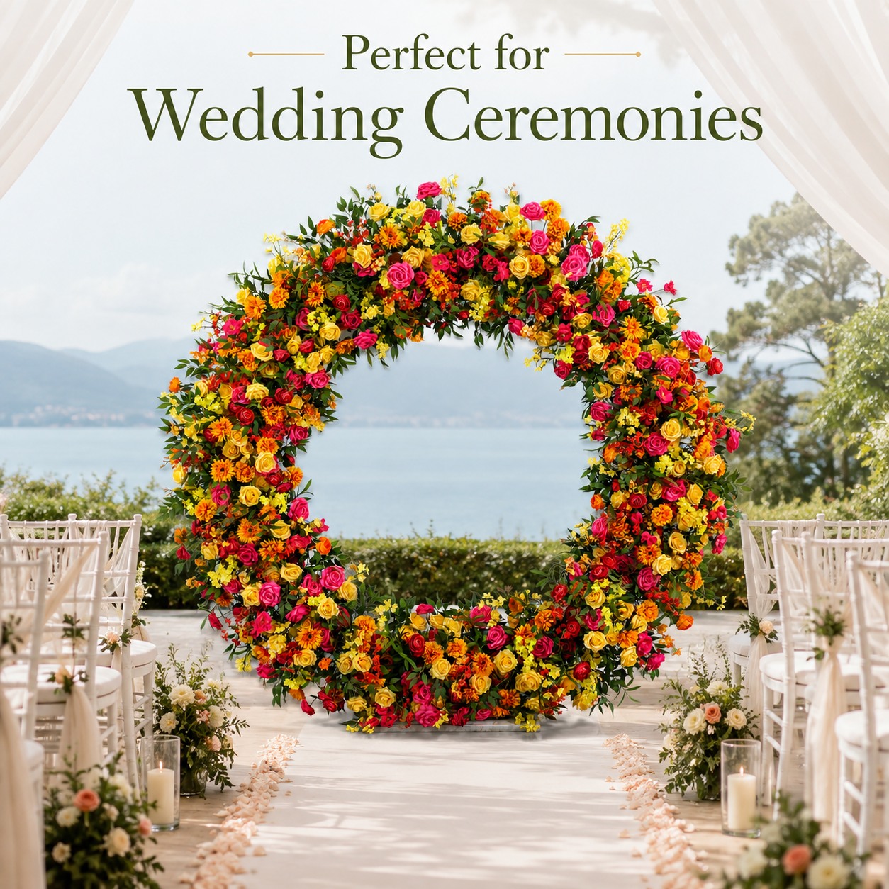 Full Circle Artificial Flower Arch with Stand, 86.6 in, Event Backdrop
