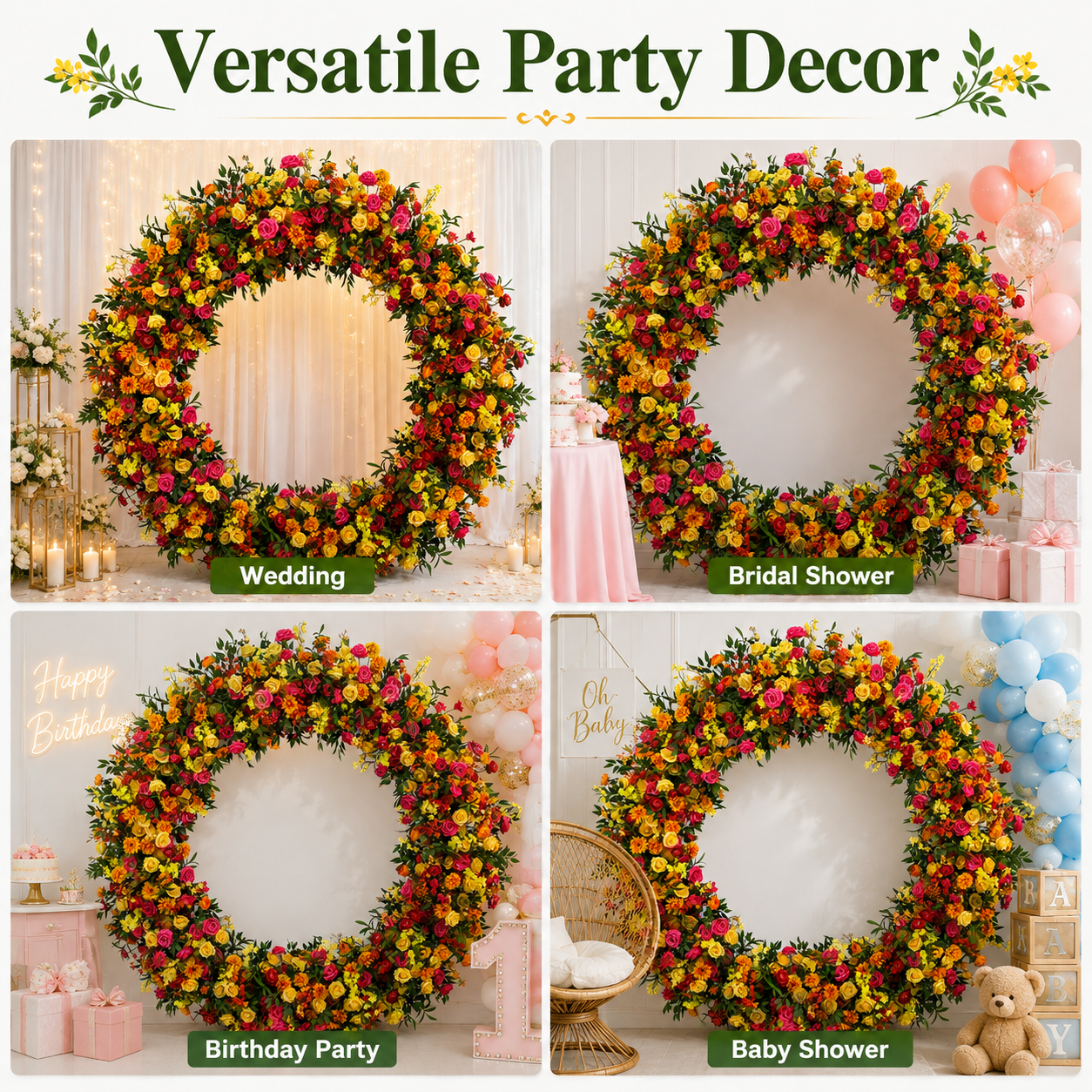 Full Circle Artificial Flower Arch with Stand, 86.6 in, Event Backdrop