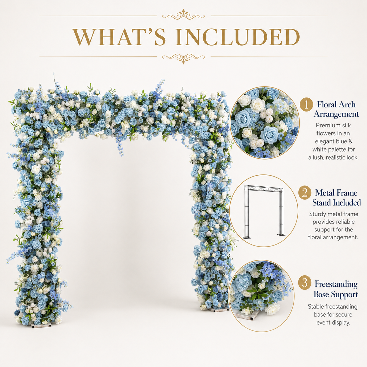 Square Artificial Flower Arch with Stand, 94.5 in, Wedding Party Backdrop