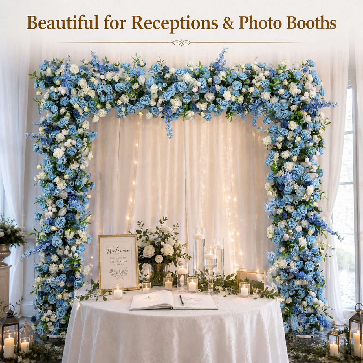Square Artificial Flower Arch with Stand, 94.5 in, Wedding Party Backdrop