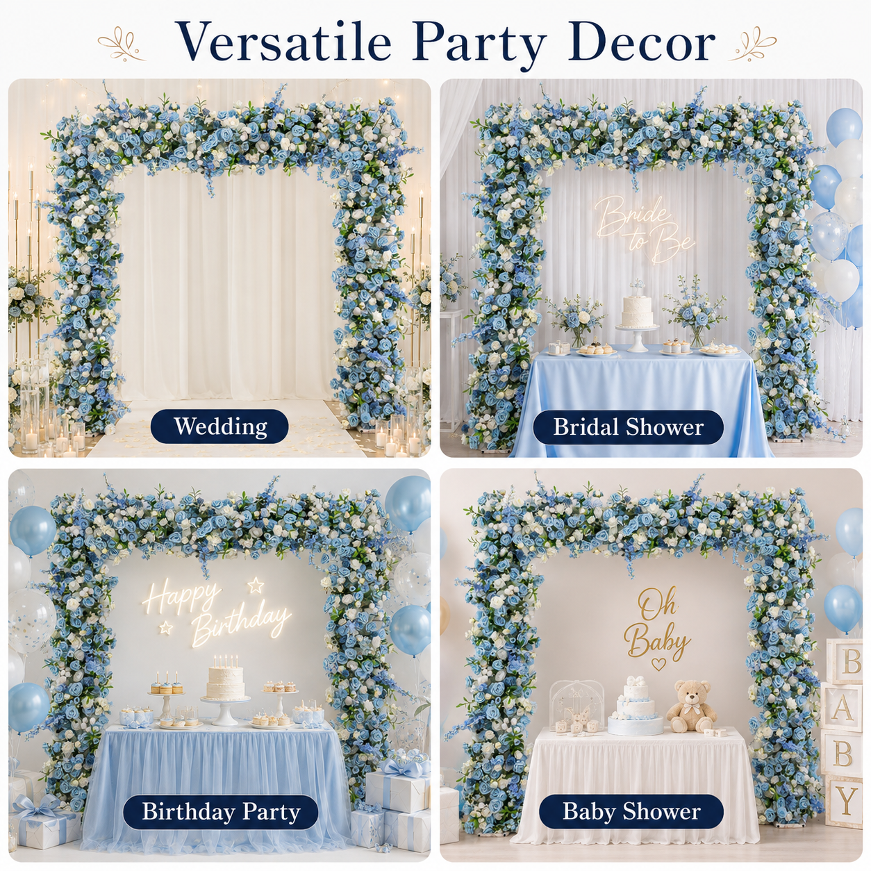 Square Artificial Flower Arch with Stand, 94.5 in, Wedding Party Backdrop
