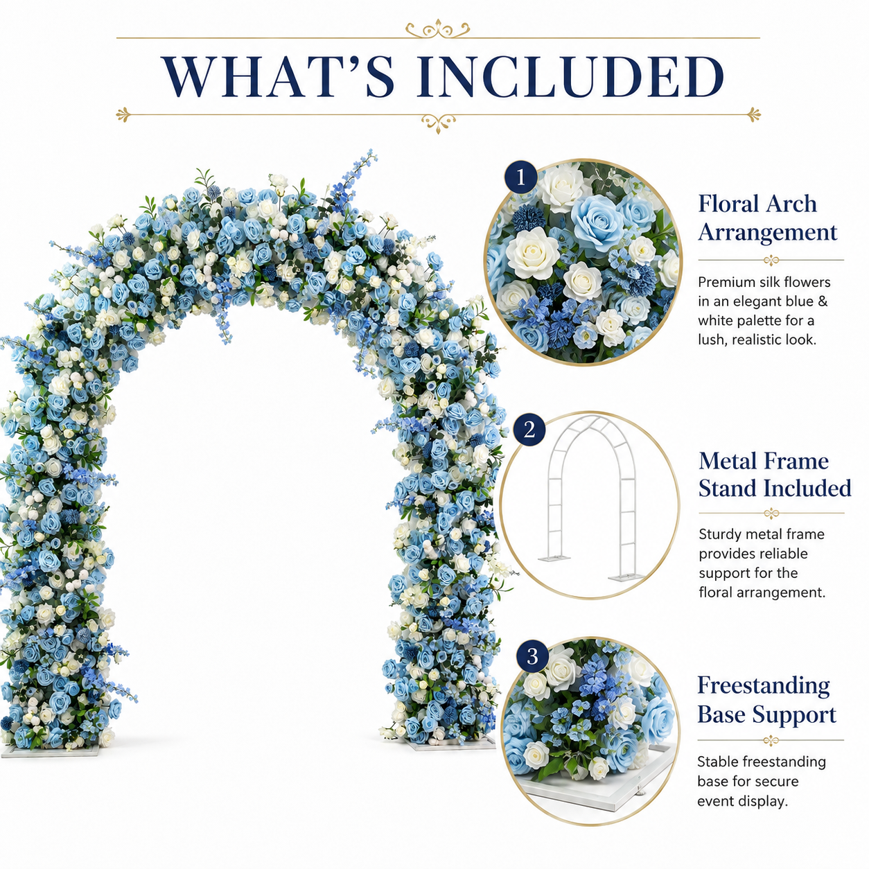 Rounded Artificial Flower Arch with Stand, 86.6 in, Wedding Ceremony Backdrop
