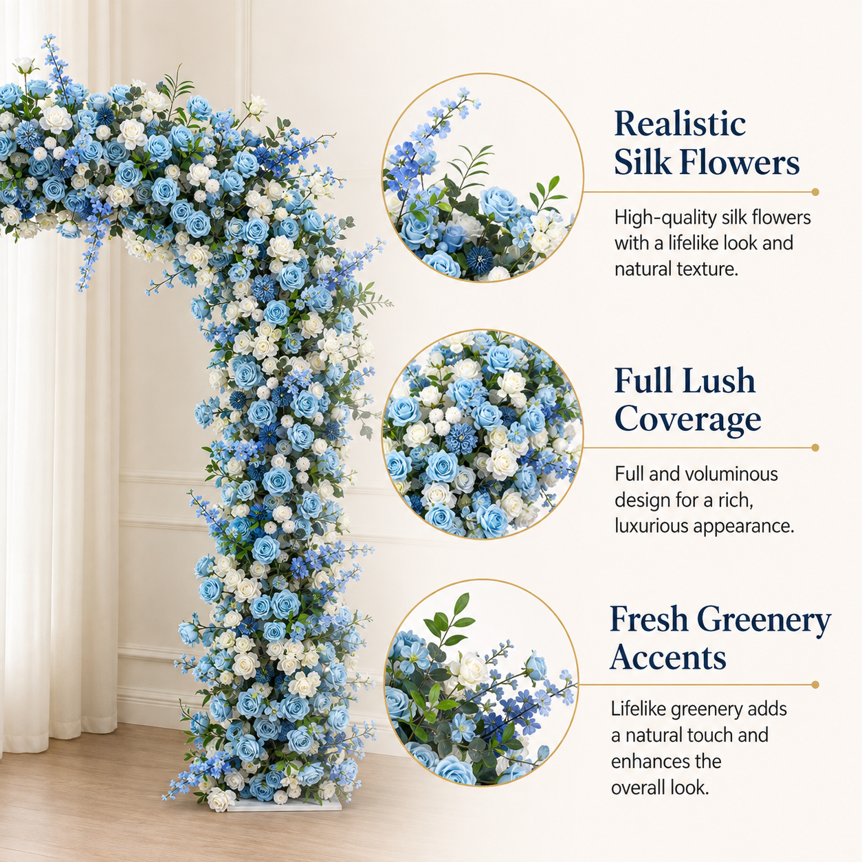 Rounded Artificial Flower Arch with Stand, 86.6 in, Wedding Ceremony Backdrop