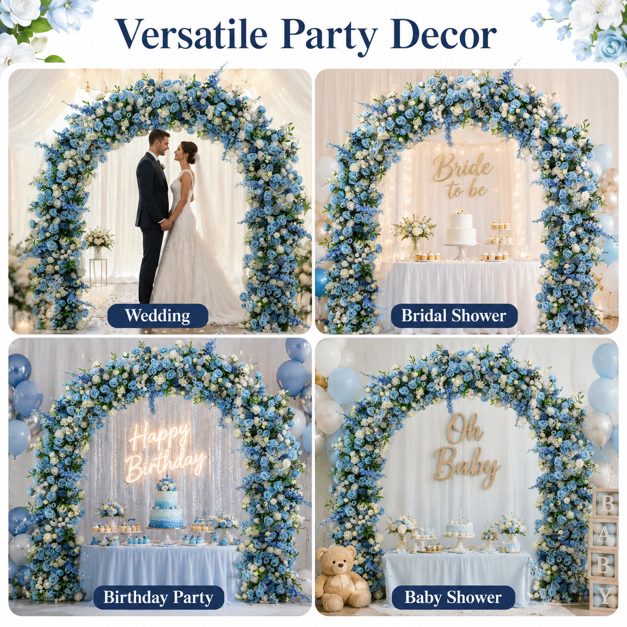 Rounded Artificial Flower Arch with Stand, 86.6 in, Wedding Ceremony Backdrop