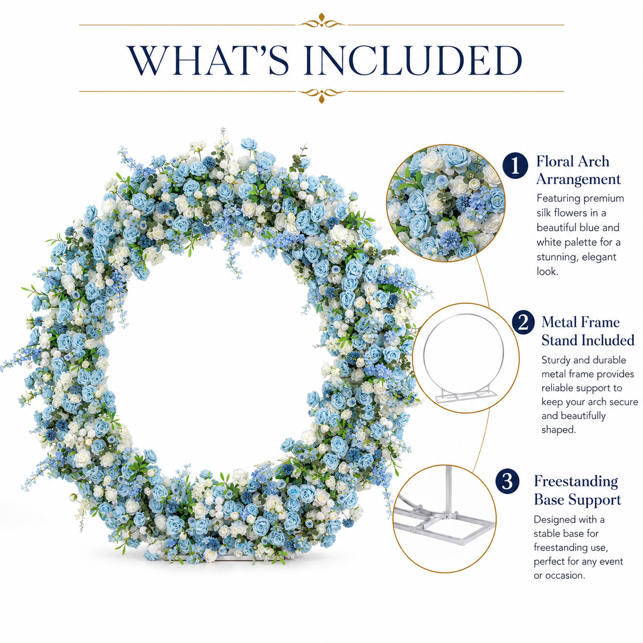 Circle Artificial Flower Arch with Stand, 86.6 in, Wedding Party Backdrop