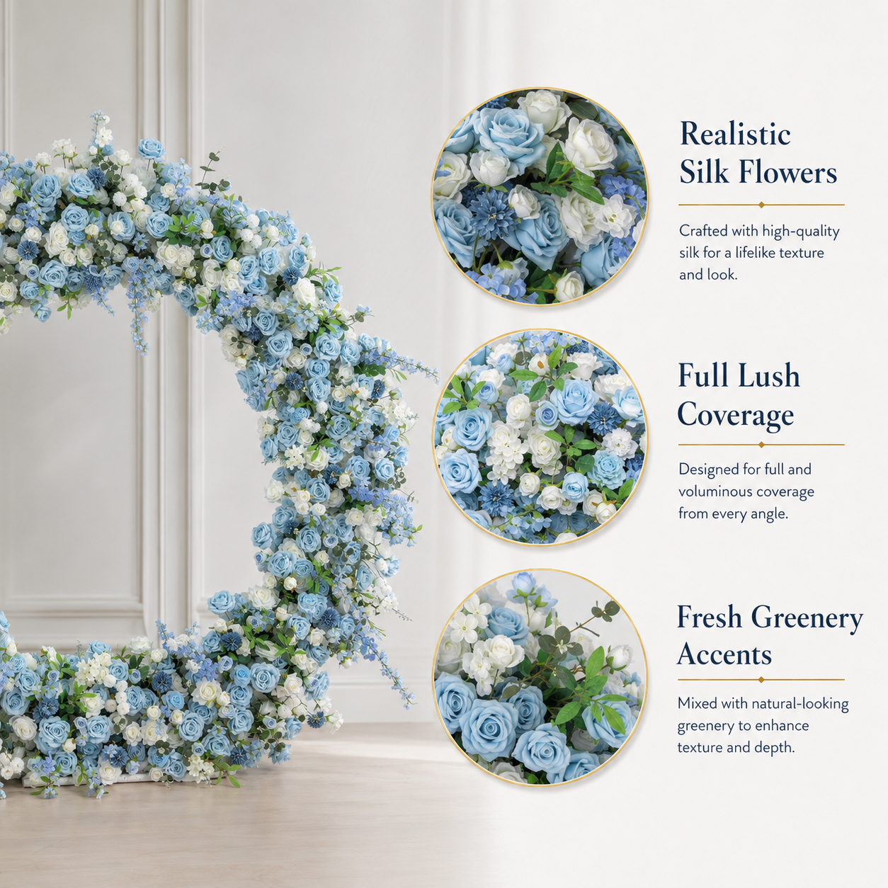 Circle Artificial Flower Arch with Stand, 86.6 in, Wedding Party Backdrop