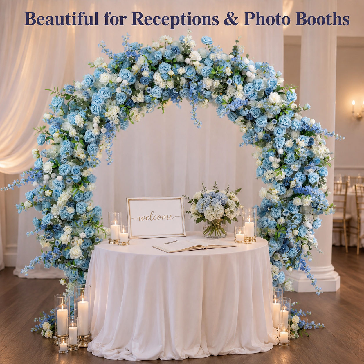 Circle Artificial Flower Arch with Stand, 86.6 in, Wedding Party Backdrop