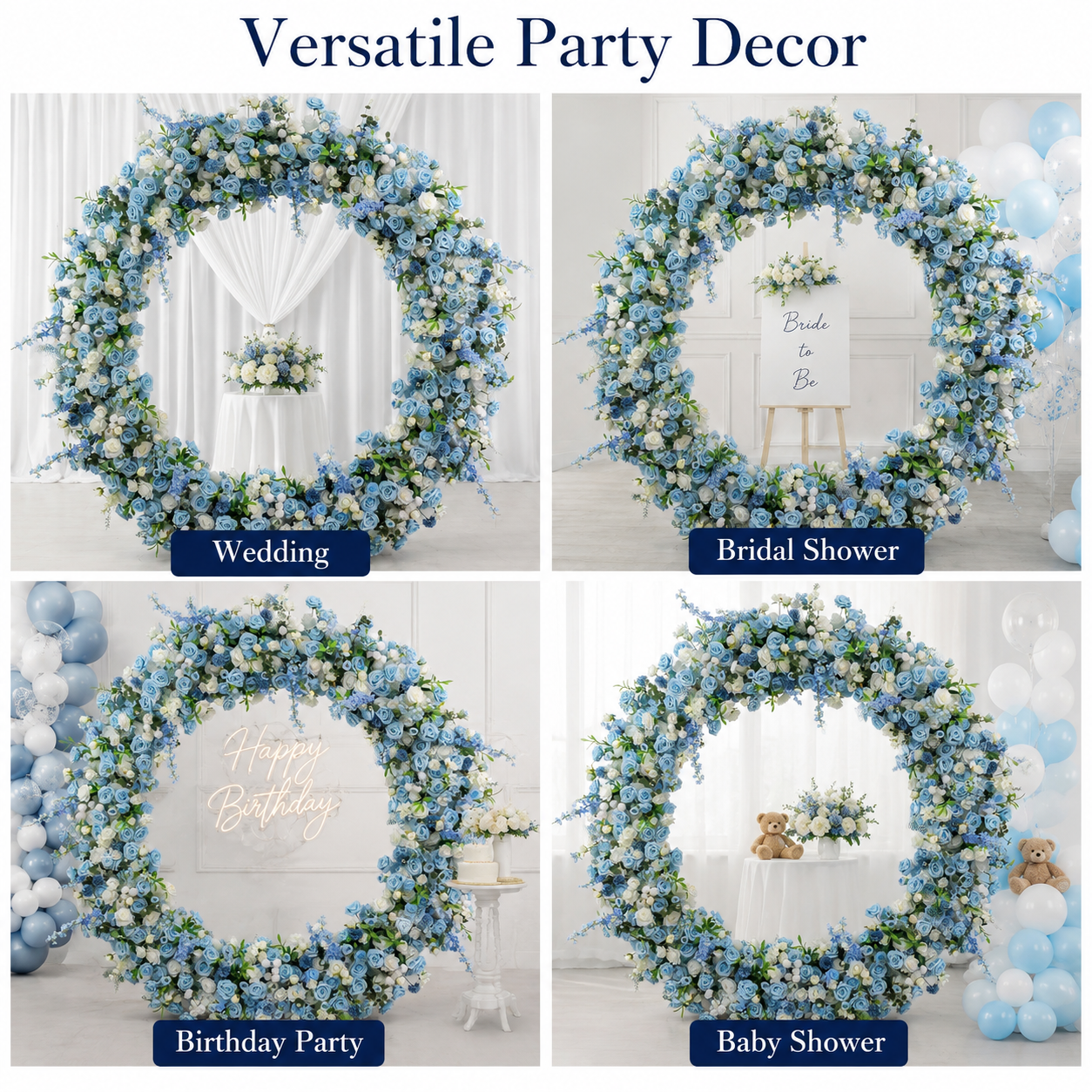 Circle Artificial Flower Arch with Stand, 86.6 in, Wedding Party Backdrop