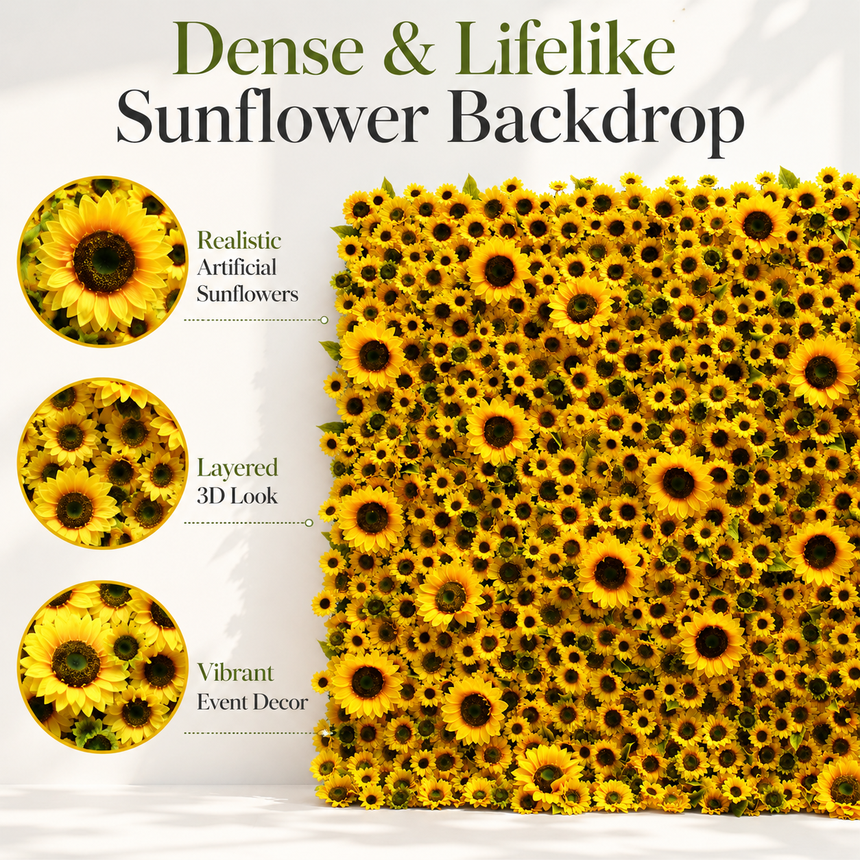 8x8 Ft Artificial Sunflower Flower Wall for Weddings, Parties, No Stand