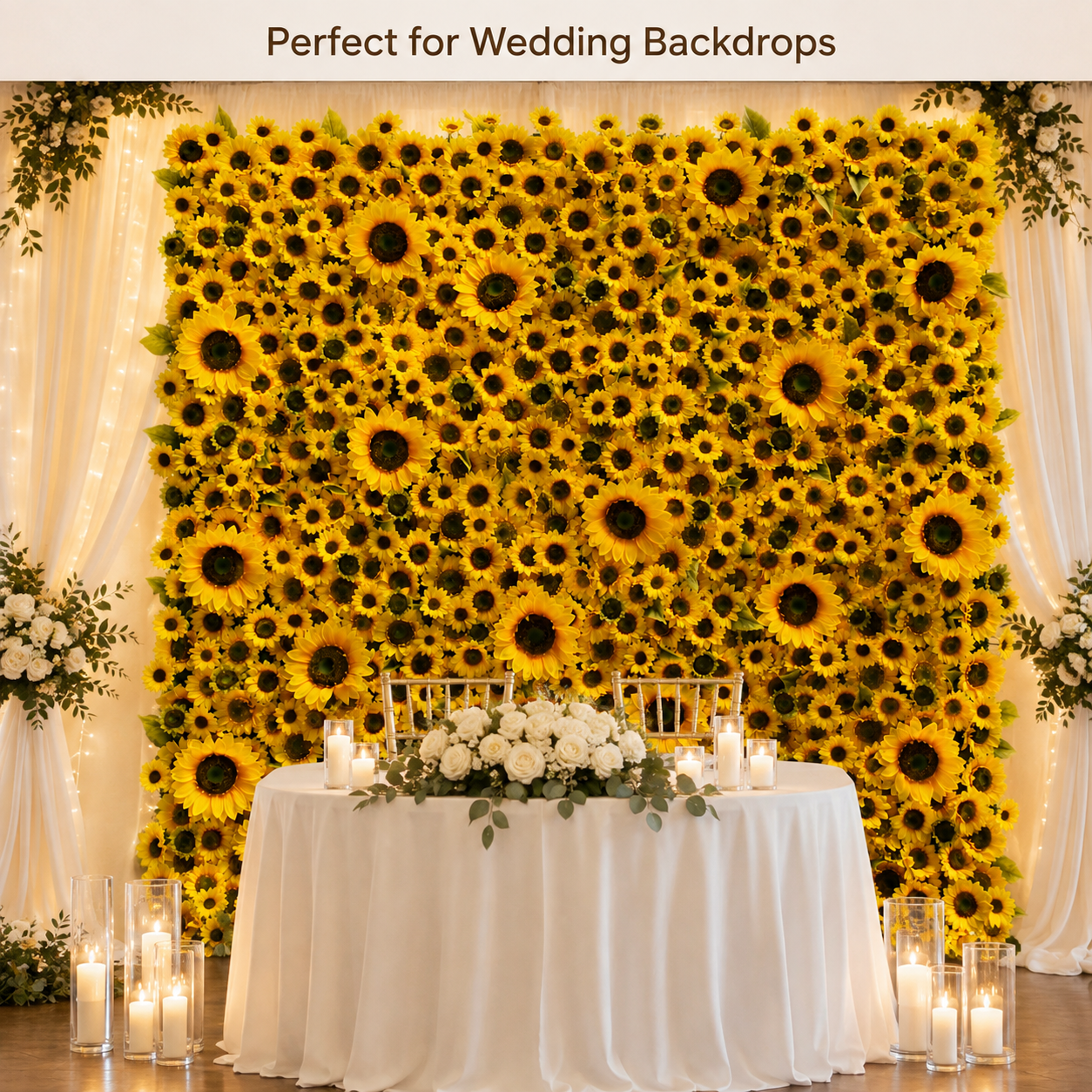 8x8 Ft Artificial Sunflower Flower Wall for Weddings, Parties, No Stand