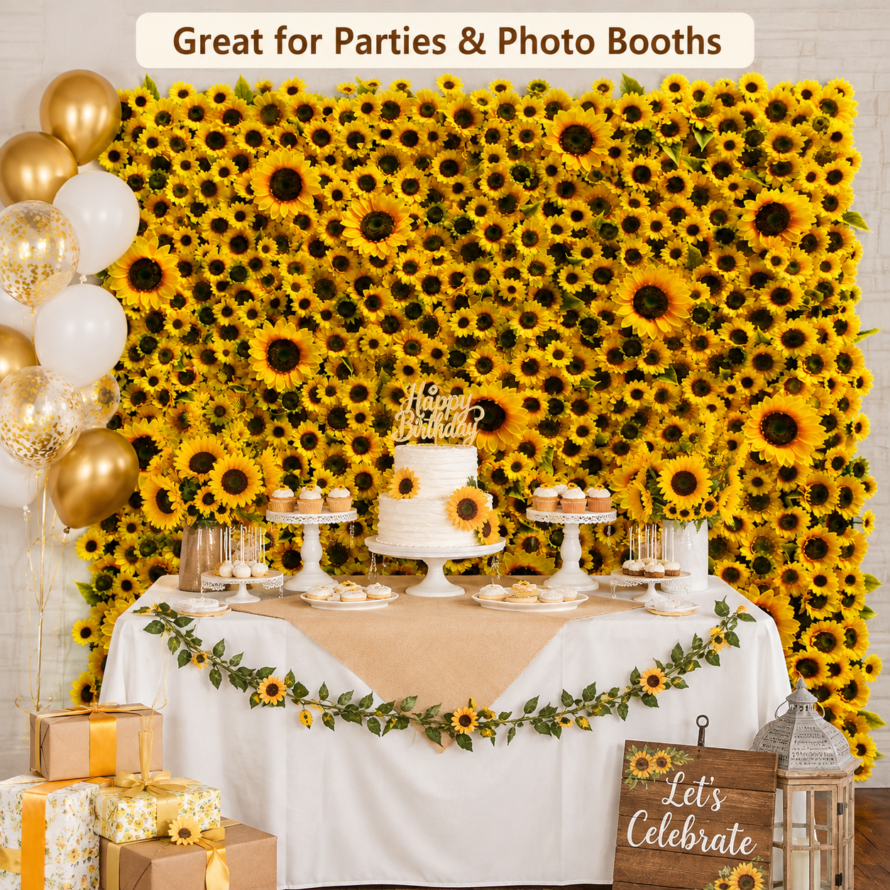 8x8 Ft Artificial Sunflower Flower Wall for Weddings, Parties, No Stand