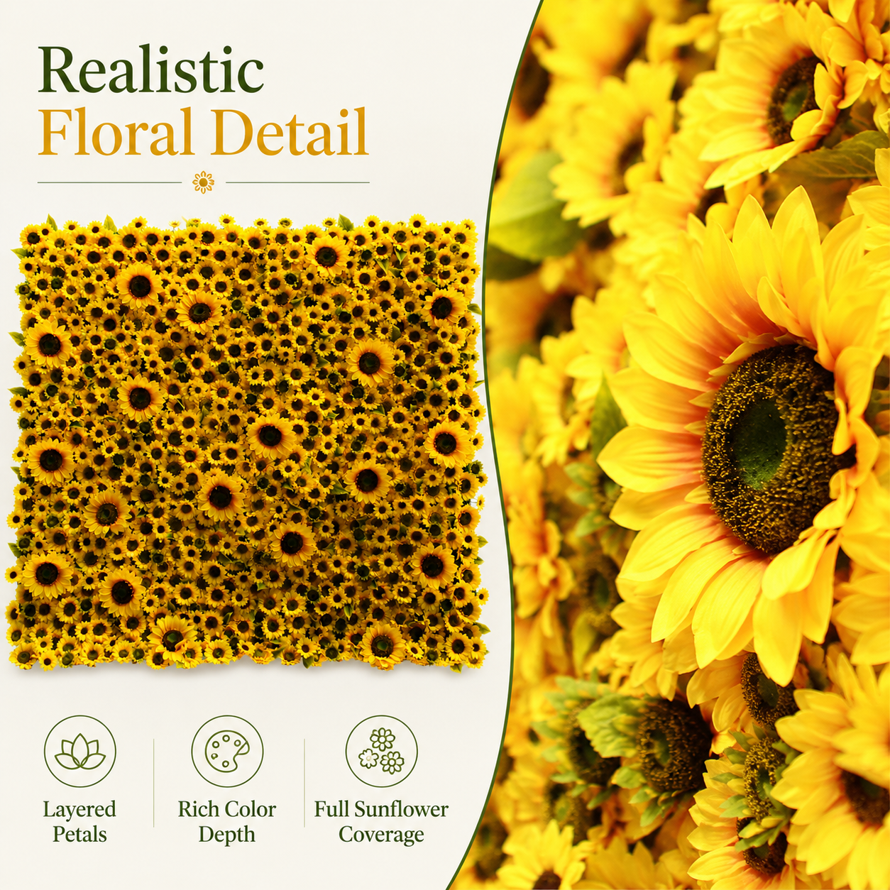 8x8 Ft Artificial Sunflower Flower Wall for Weddings, Parties, No Stand