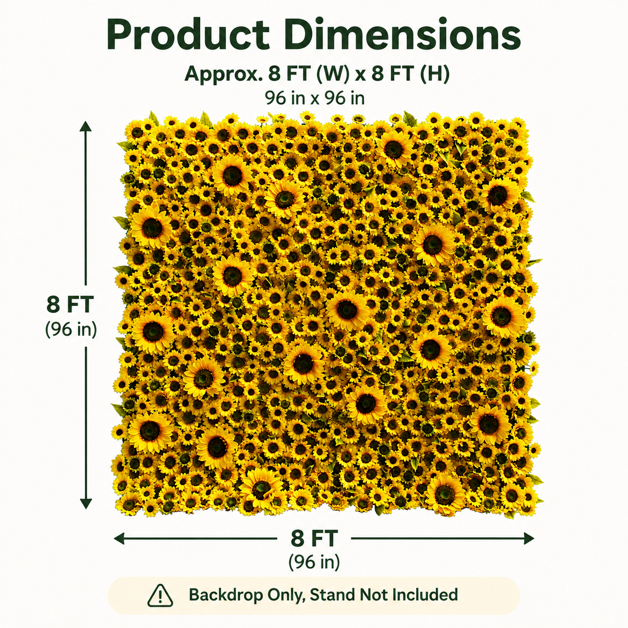 8x8 Ft Artificial Sunflower Flower Wall for Weddings, Parties, No Stand