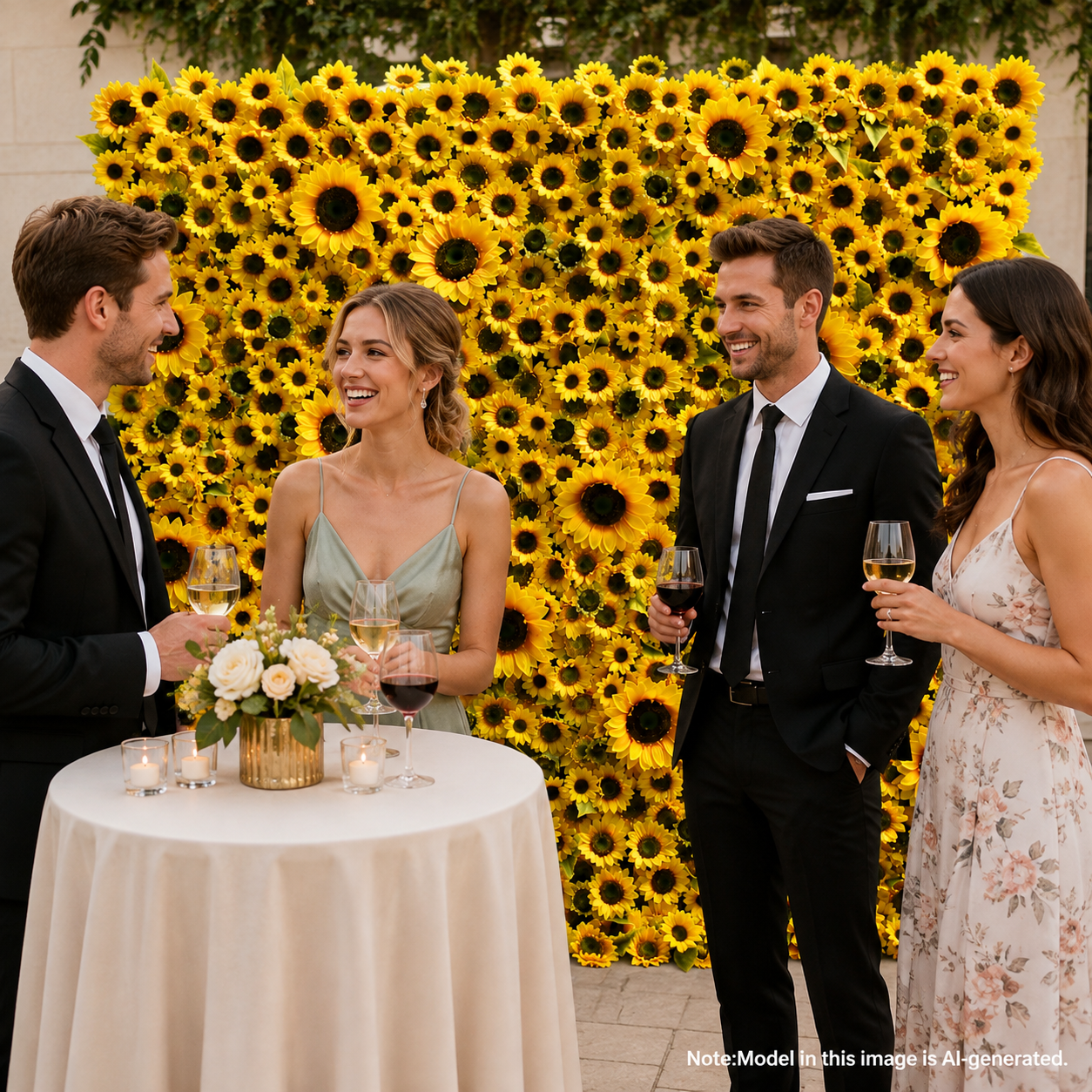 8x8 Ft Artificial Sunflower Flower Wall for Weddings, Parties, No Stand