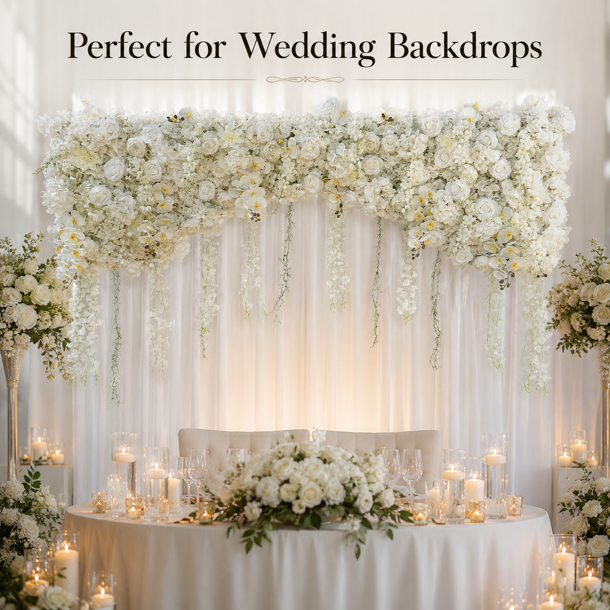 94.5 in Artificial White Rose Floral Swag for Wedding Arch, Flowers Only