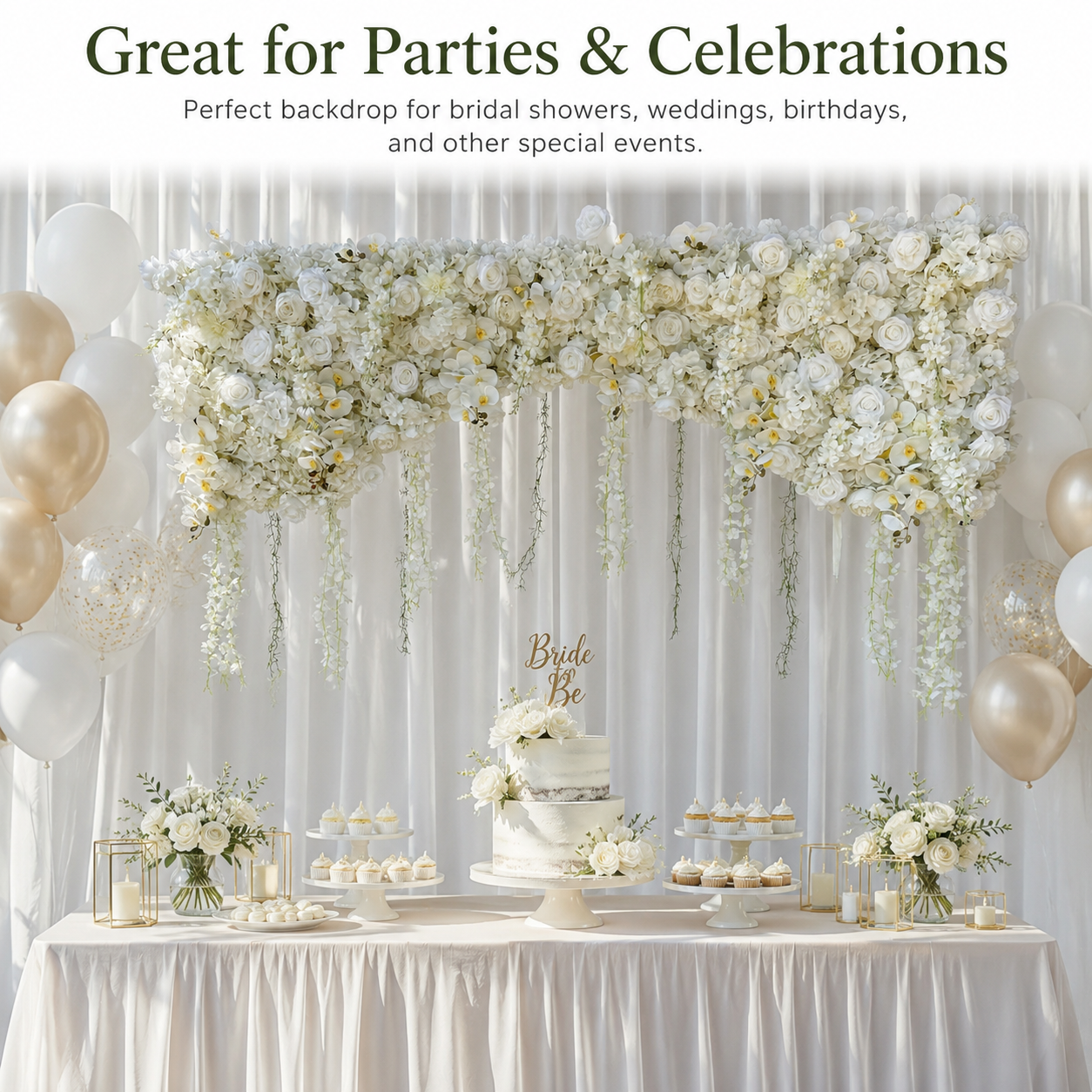94.5 in Artificial White Rose Floral Swag for Wedding Arch, Flowers Only