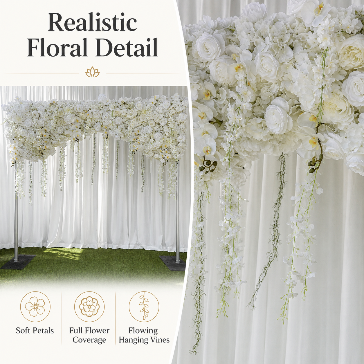 94.5 in Artificial White Rose Floral Swag for Wedding Arch, Flowers Only