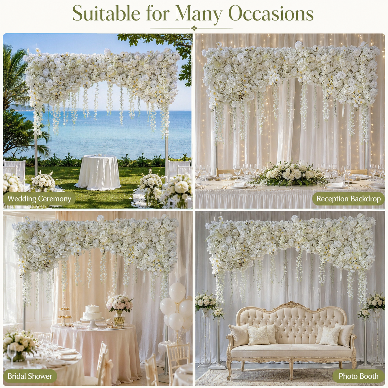 94.5 in Artificial White Rose Floral Swag for Wedding Arch, Flowers Only
