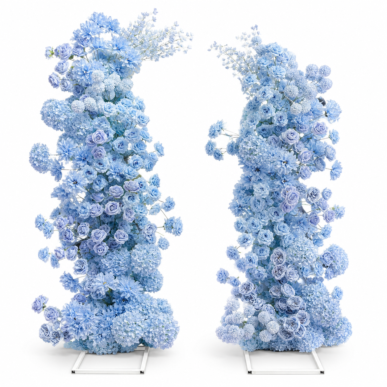 Blue 2-Piece Artificial Flower Columns for Wedding Backdrop, Floral Decor