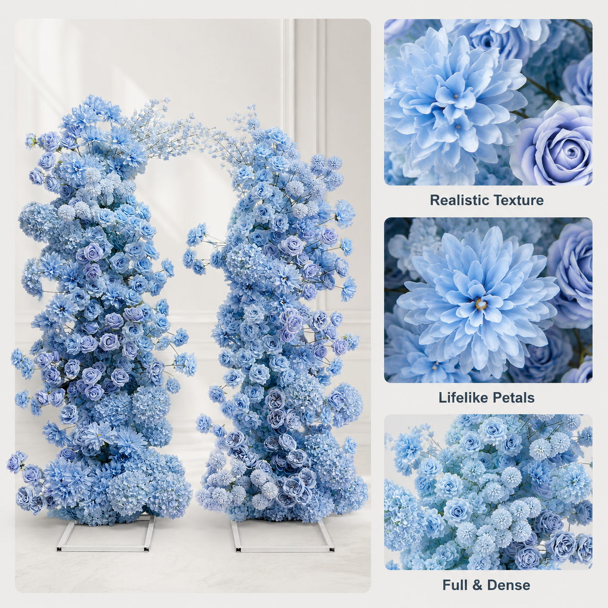 Blue 2-Piece Artificial Flower Columns for Wedding Backdrop, Floral Decor