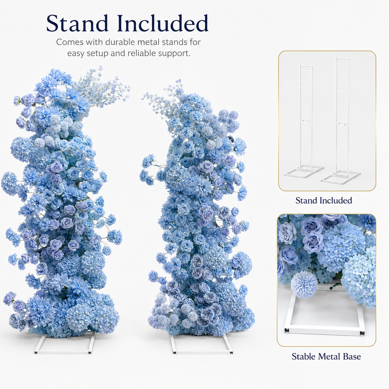 Blue 2-Piece Artificial Flower Columns for Wedding Backdrop, Floral Decor